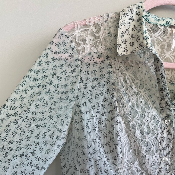 Free People Sheer Lace All The Glitters Floral Ombré Button Down - Picture 2 of 10